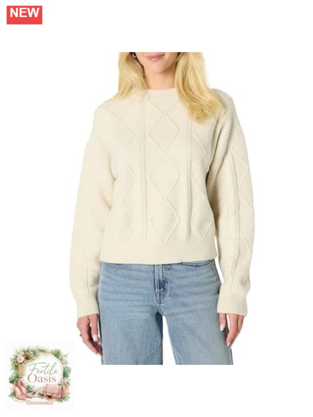 Women's Relaxed-Fit Cable Knit Cotton Blend Crewneck Sweater